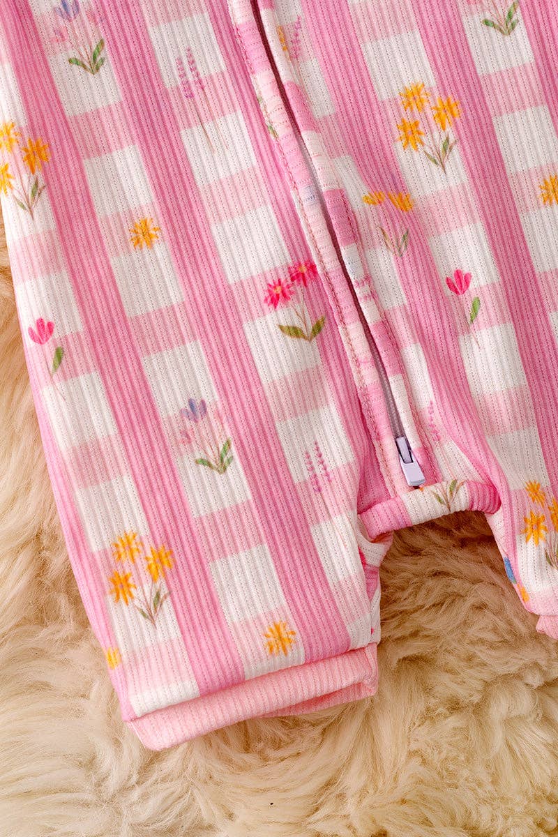 Pink & white gingham girls baby romper w/zipper