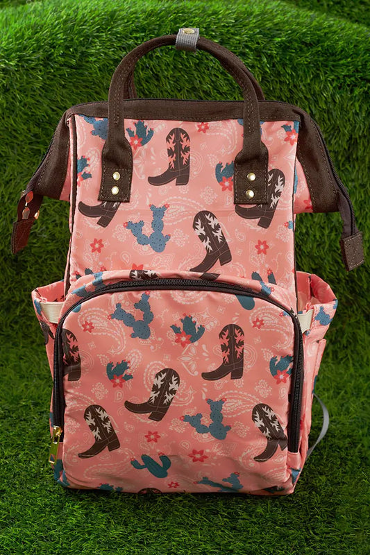 Western Boots & Cactus Printed Diaper Bag