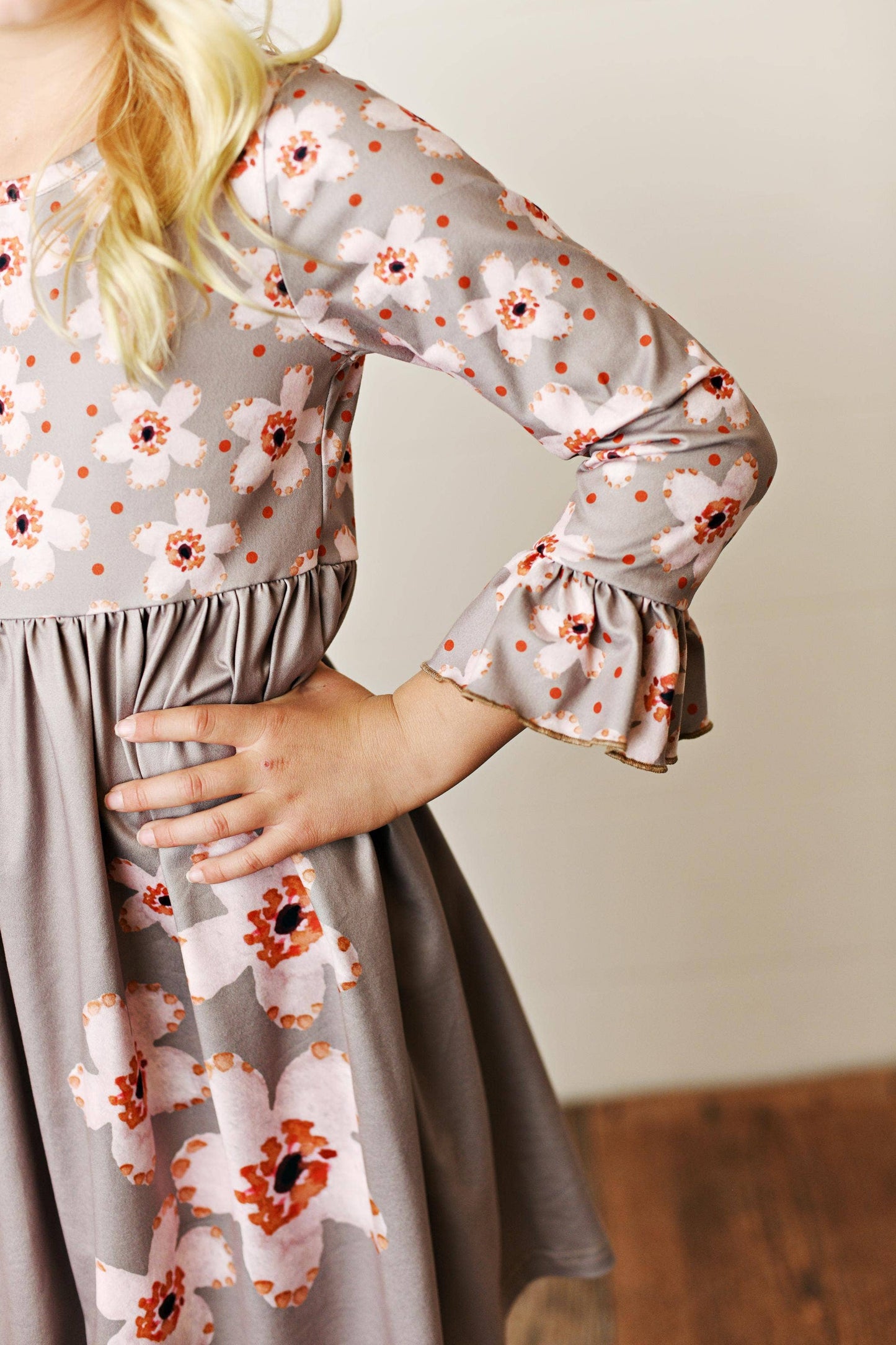 Kids Claire Beige Flower Print Twirl Dress