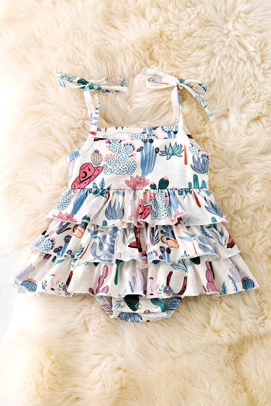 Baby onesie with snaps-western printed 3 layer