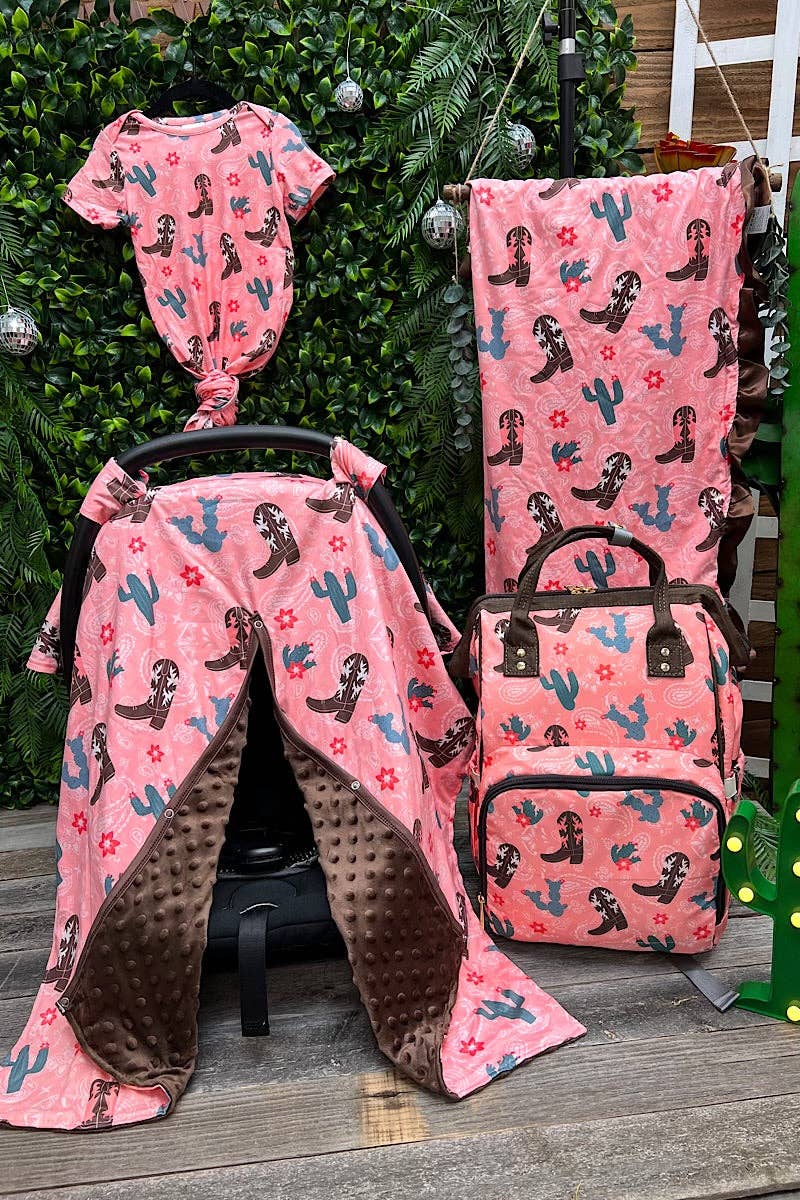 Car seat cover-Coral western boot & flowers
