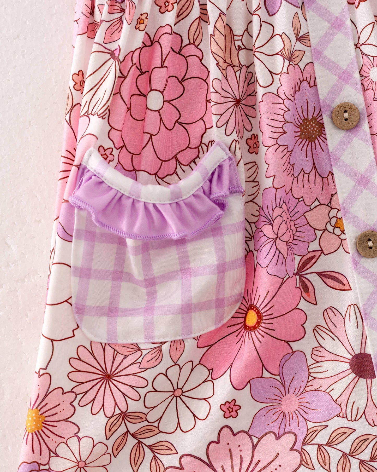Pink/Purple Plaid Flower Pocket Girl Dress