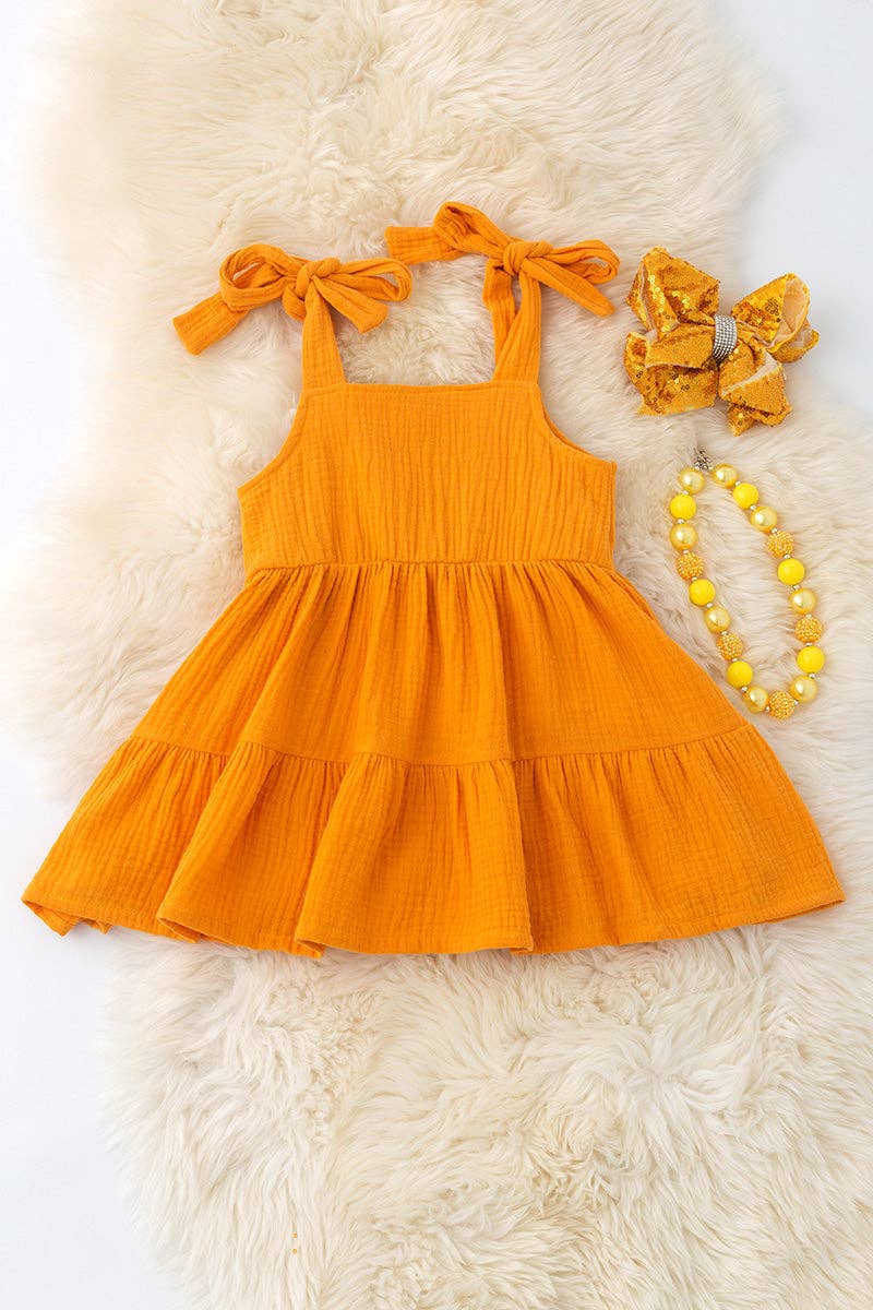 Mustard dress-gauze crinkle fabric