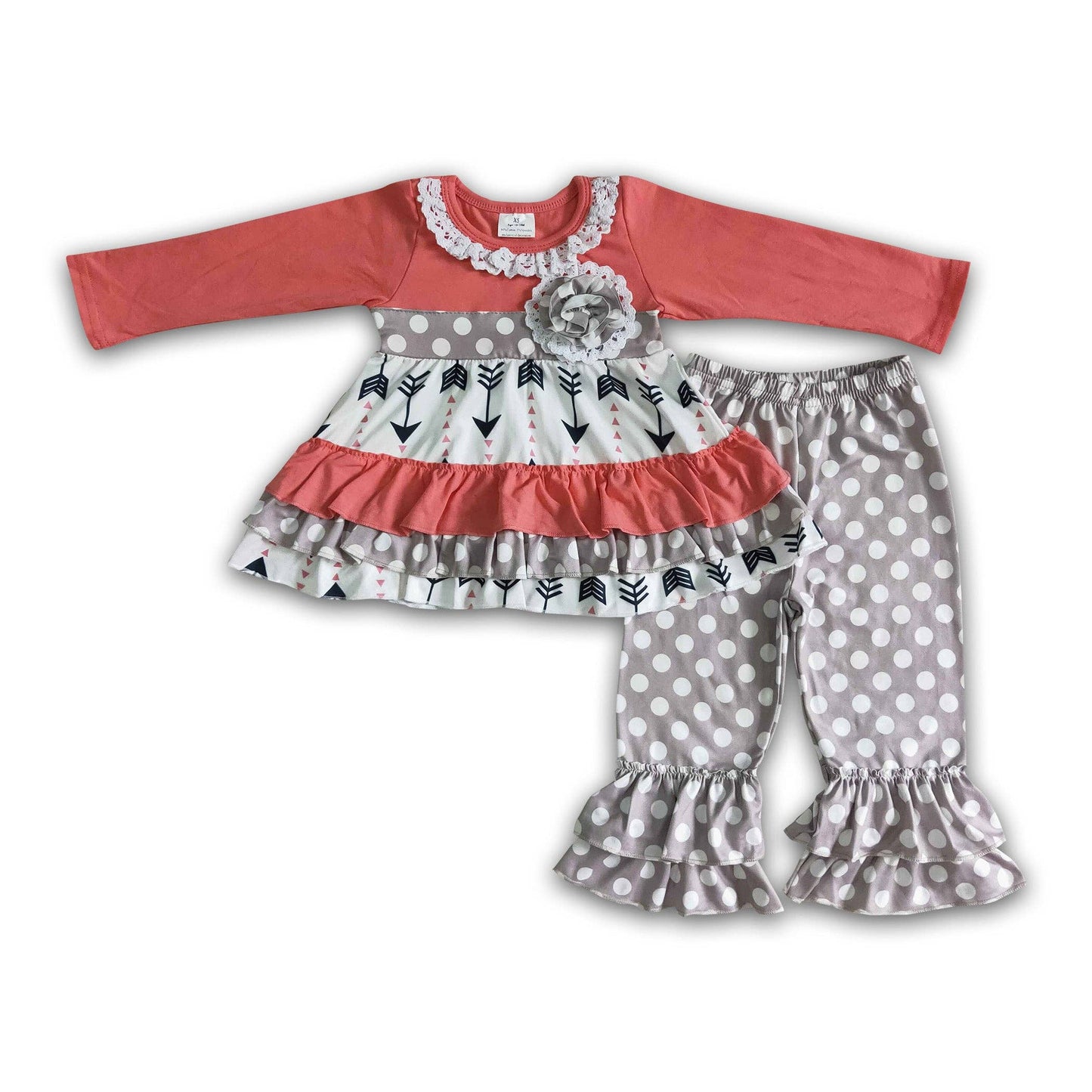 Kids arrow print ruffle tunic ruffle pants