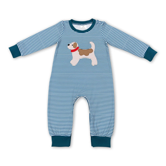 Stripe long sleeves dog baby boy romper