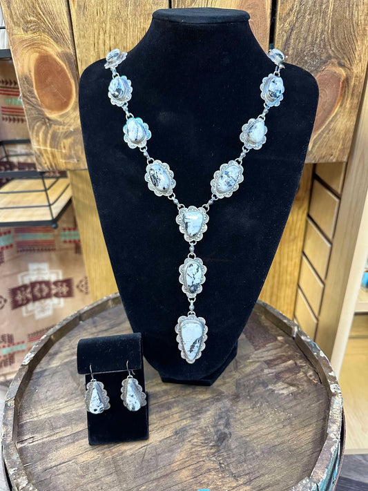 White Buffalo Lariat necklace and matching earrings set