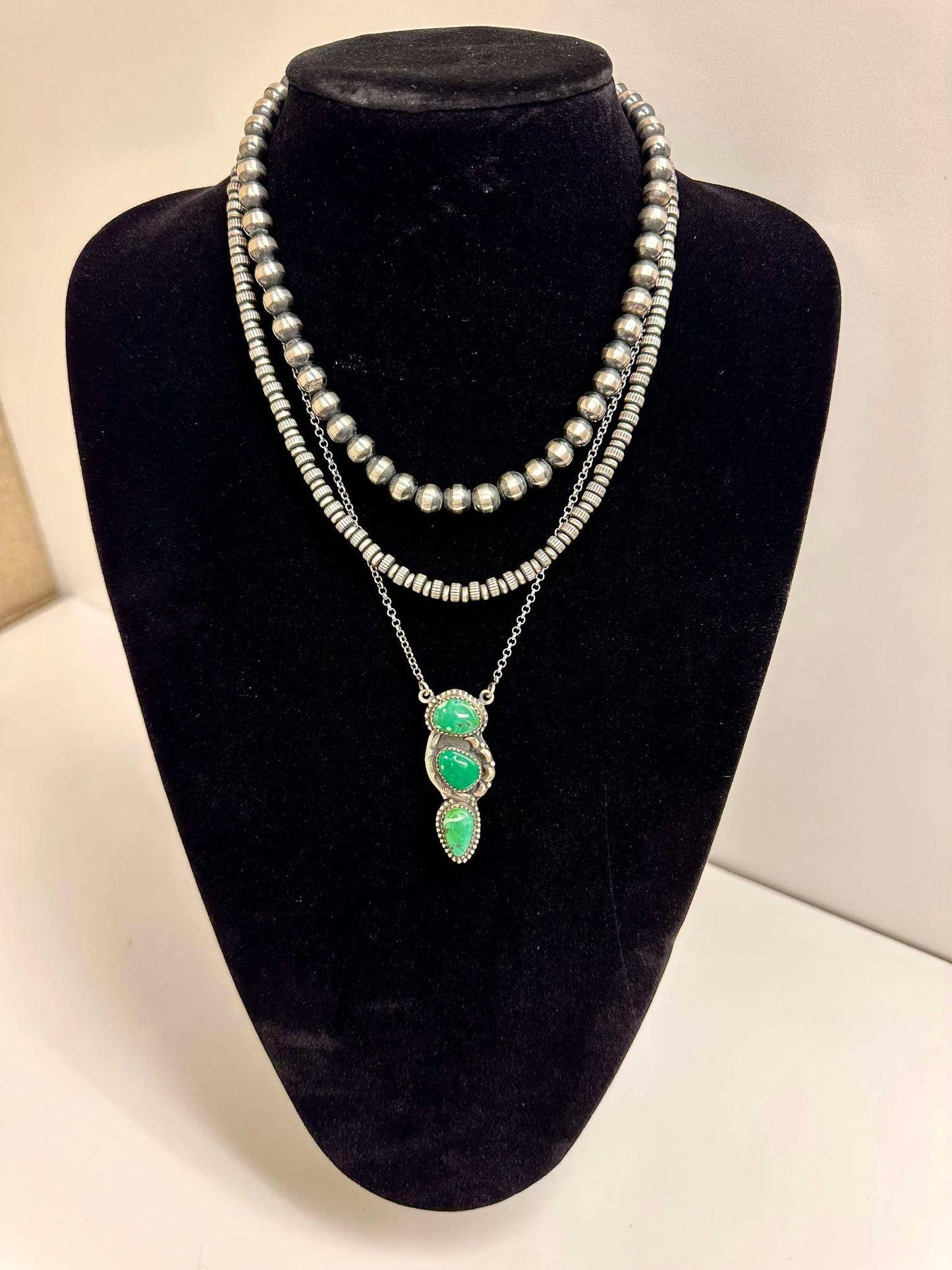 Tibetan Turquoise 3 Stone Vertical Necklace