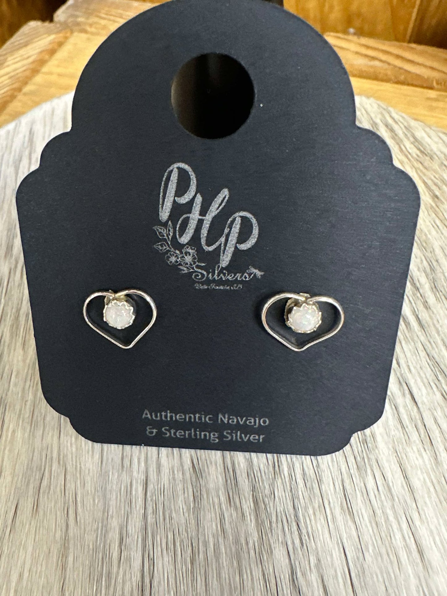 Heart studs in White Opal