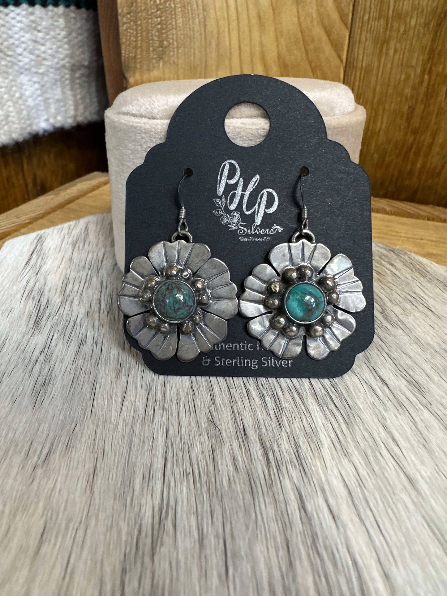 Navajo turquoise and Sterling Silver flower earrings
