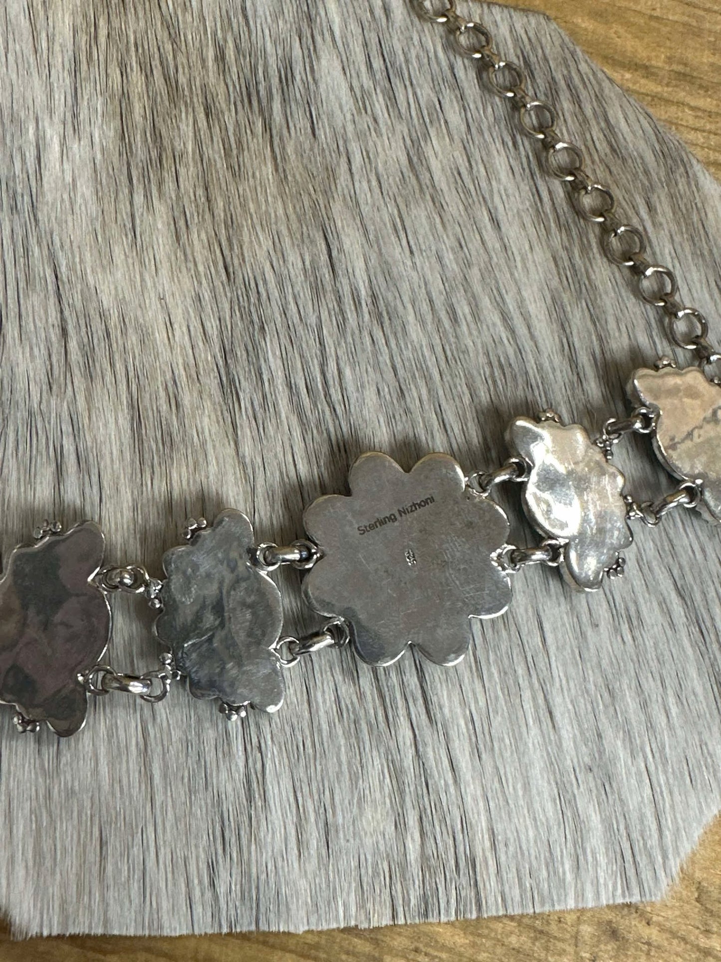 Flower choker necklace with half clusters 16.5" chain