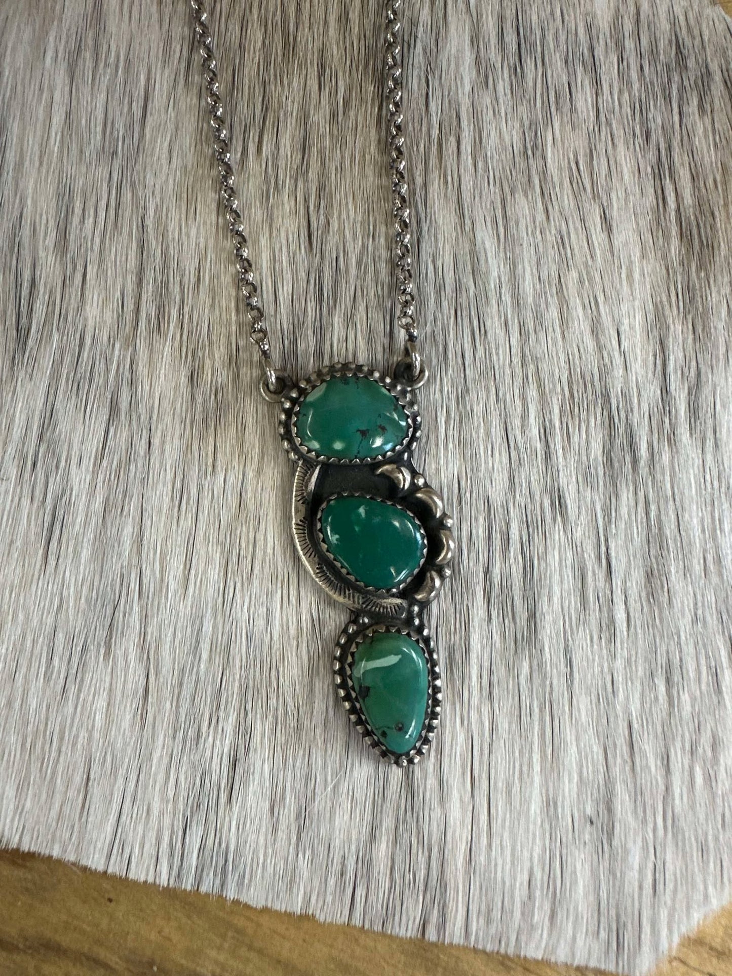 Tibetan Turquoise 3 Stone Vertical Necklace