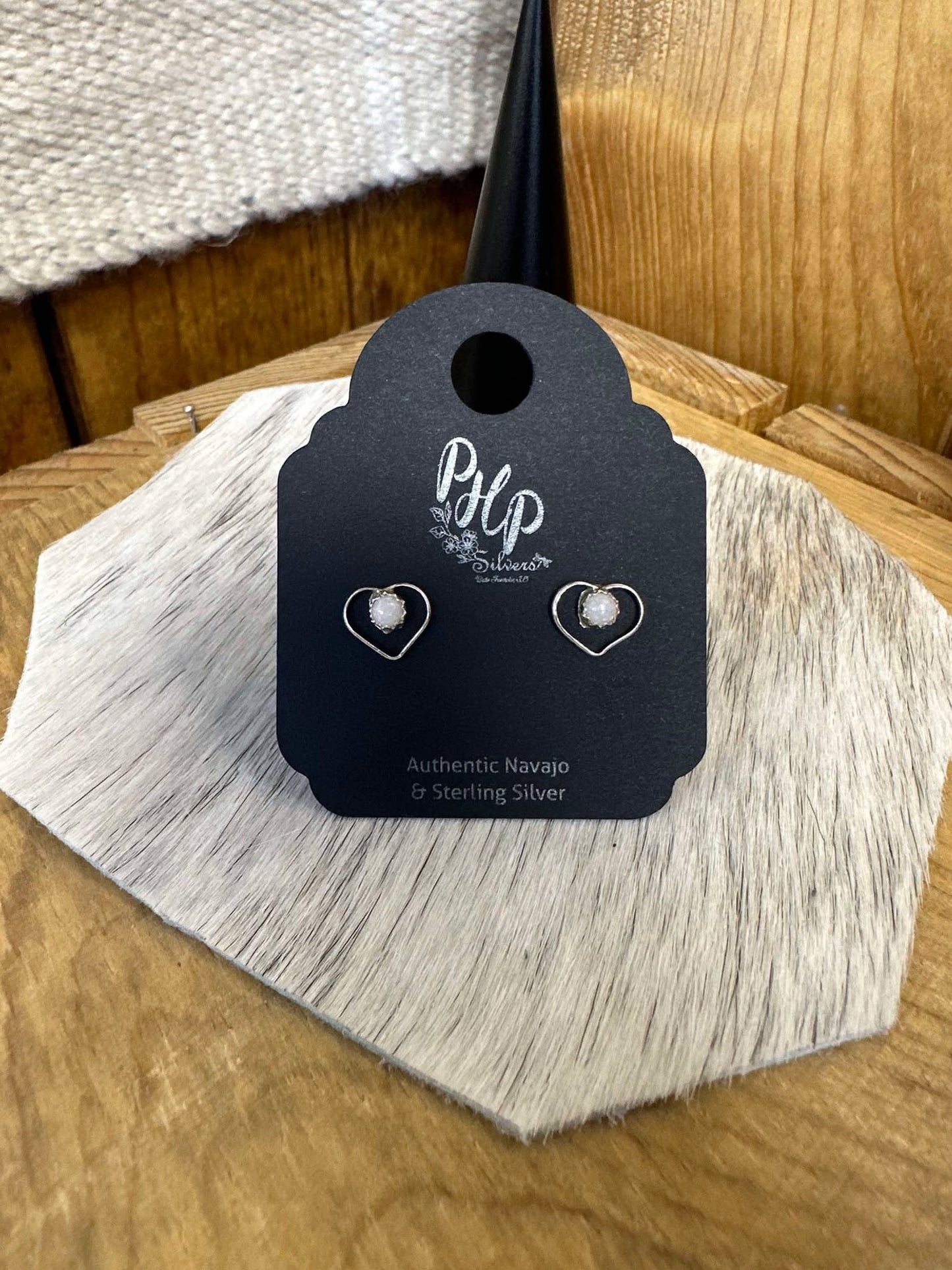 Heart studs in White Opal