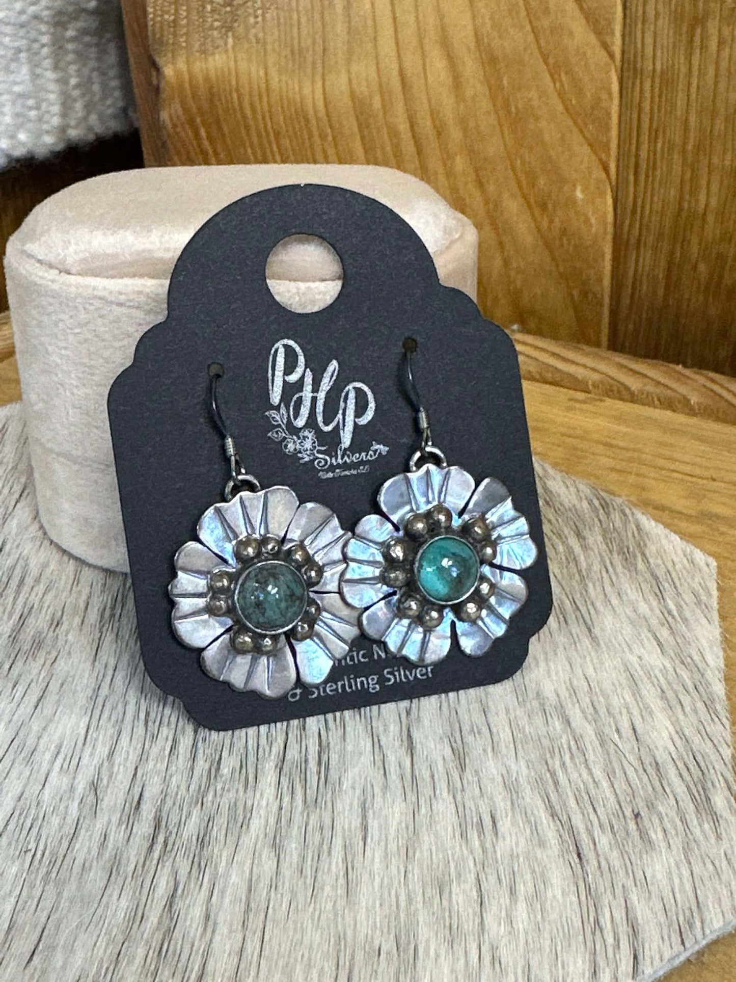 Navajo turquoise and Sterling Silver flower earrings