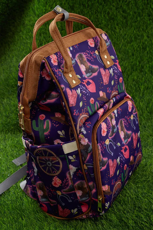 Purple Western Multi Print Diaper Bag