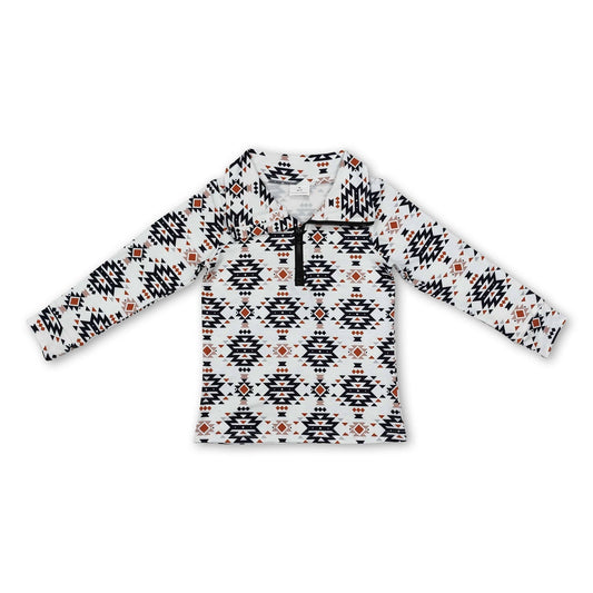 White aztec kids boys western zip pullover