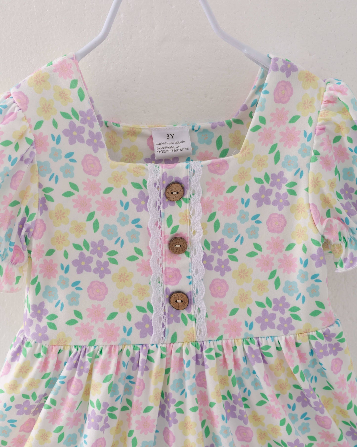 Floral Puff Sleeves Ruffle Girl Dress