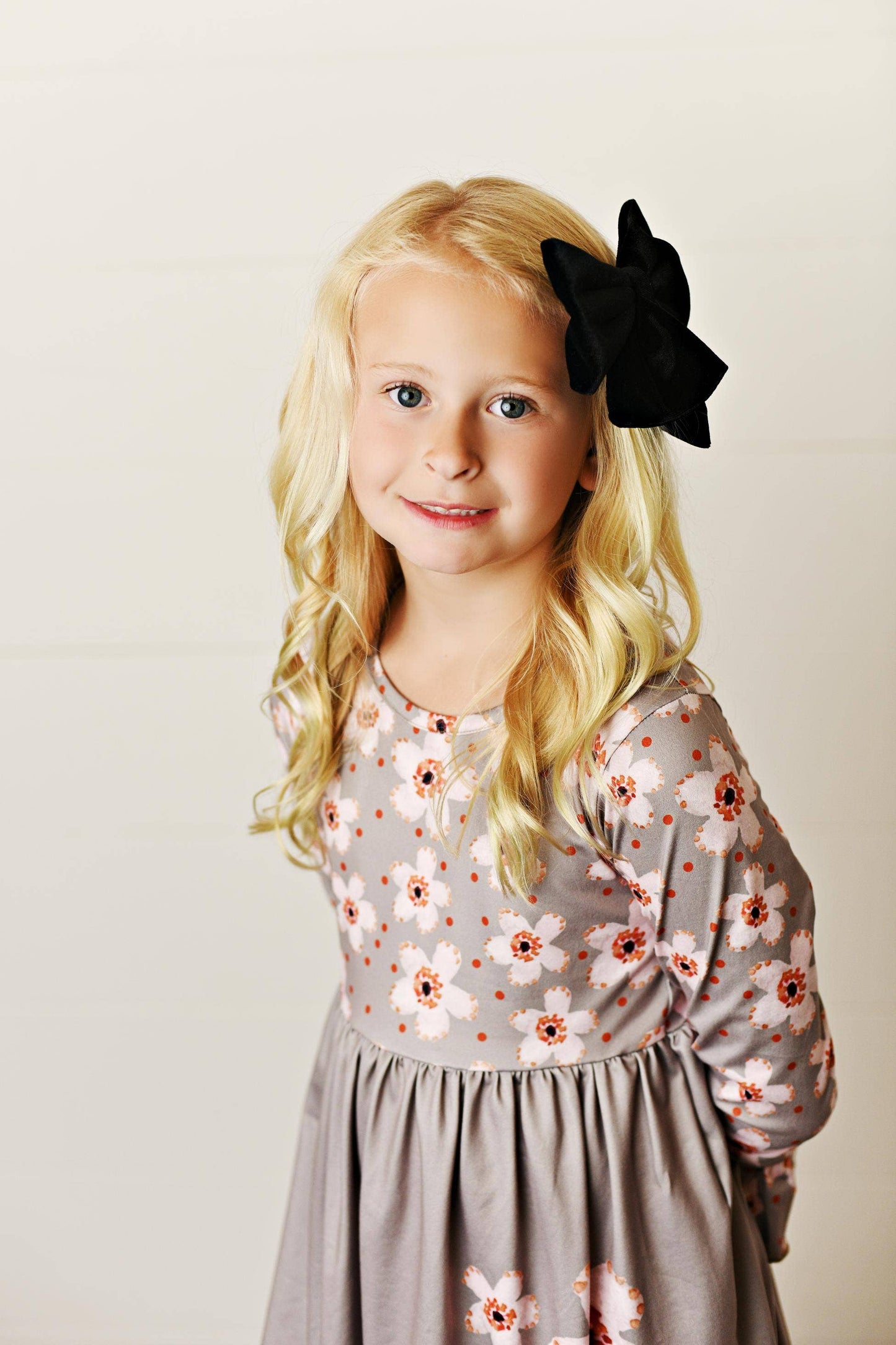 Kids Claire Beige Flower Print Twirl Dress