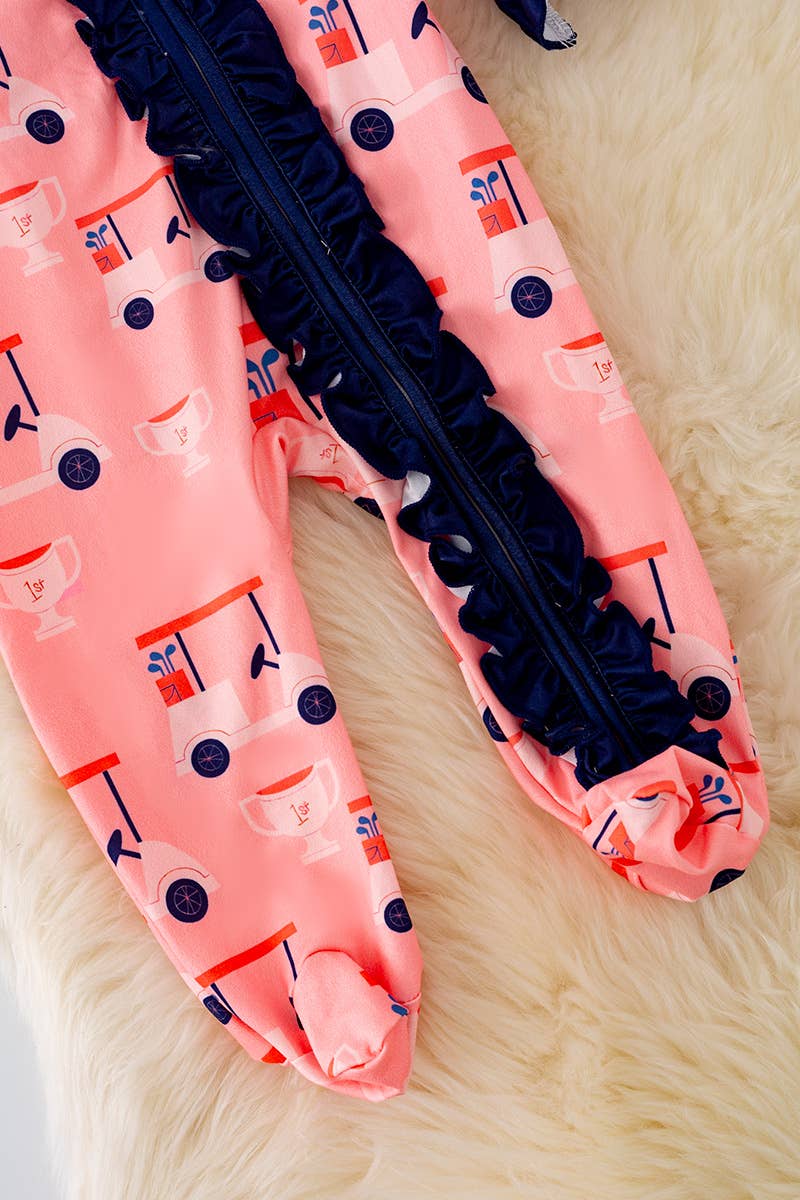 GOLF PRINTED BABY ONESIE W/RUFFLE TRIM