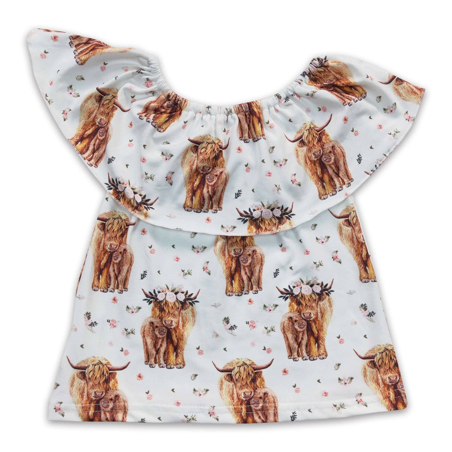 Highland cow floral western girls shirt