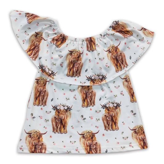 Highland cow floral western girls shirt