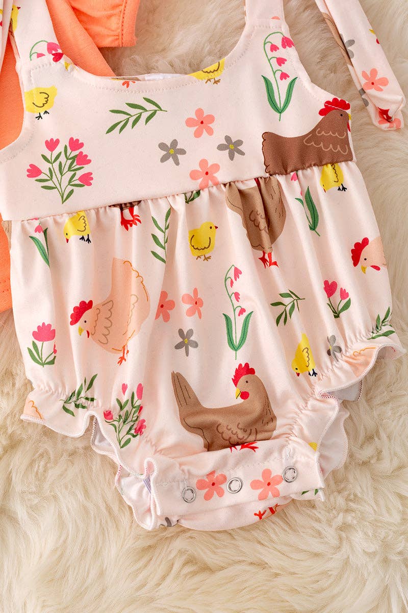 Hen printed baby onesie with bubble sleeve shirt