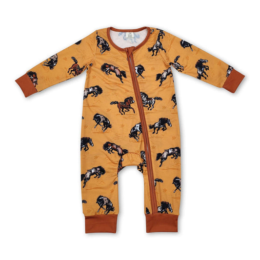 Horse/rodeo baby boy western zipper romper