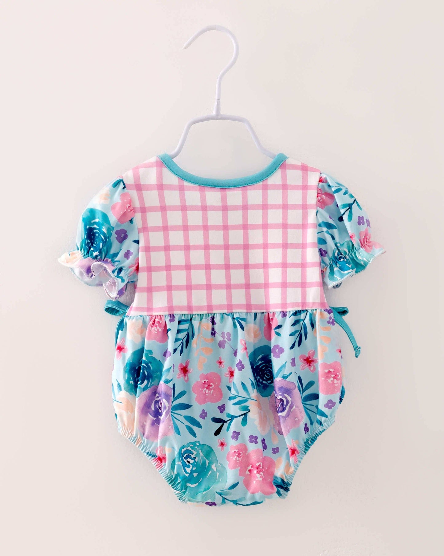 Pastel Plaid Flower Baby Girl Romper
