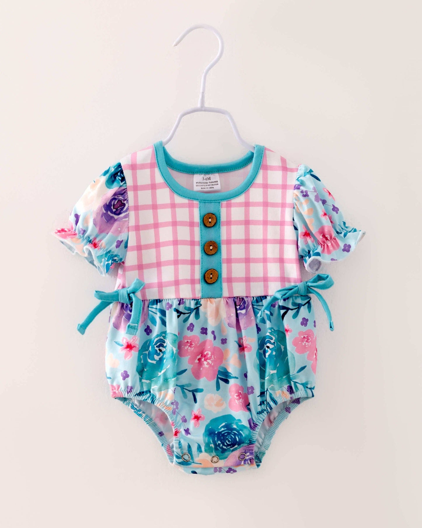 Pastel Plaid Flower Baby Girl Romper