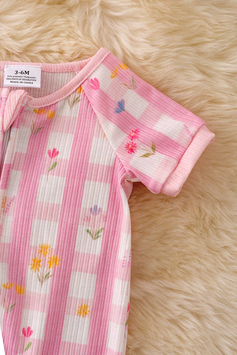 Pink & white gingham girls baby romper w/zipper