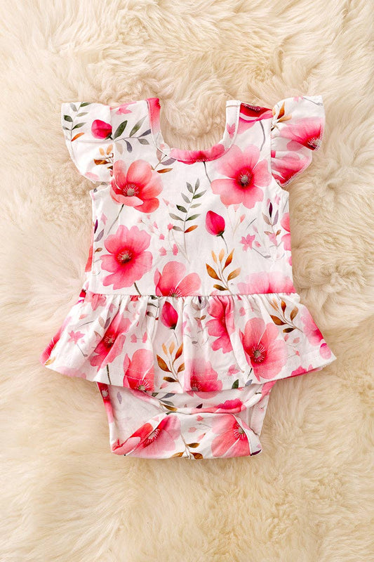 Pink floral twirl romper for baby