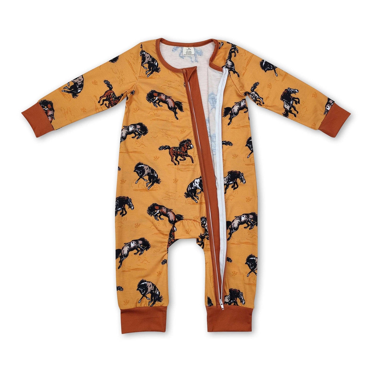 Horse/rodeo baby boy western zipper romper