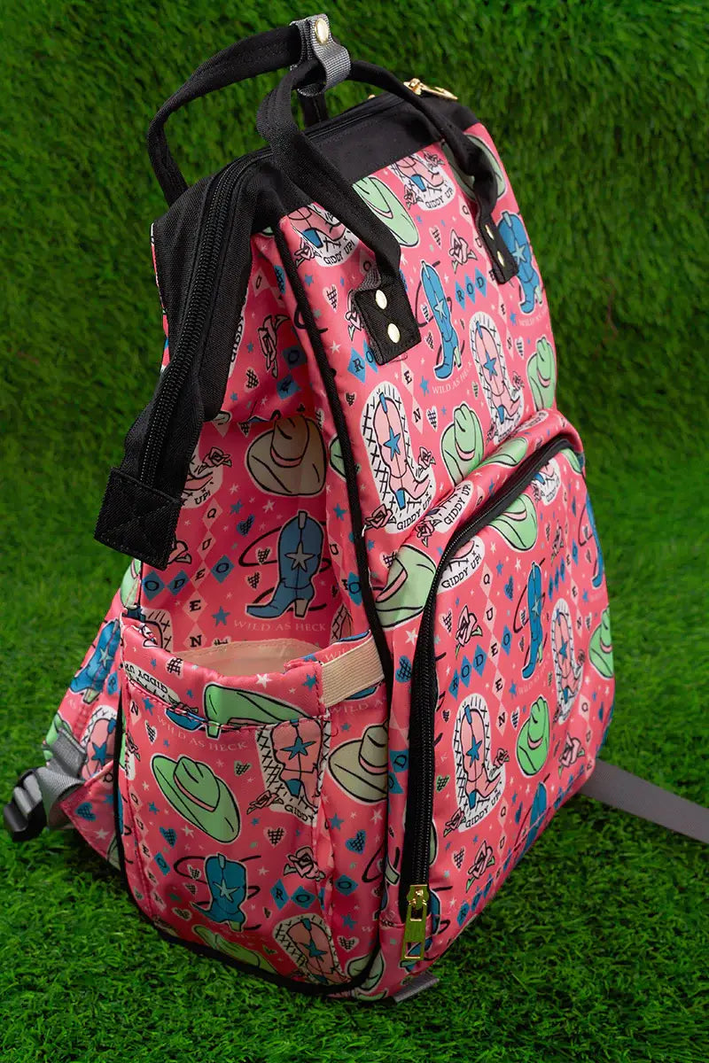 Diaper Bag-Printed Pink Western Cowgirl Boots