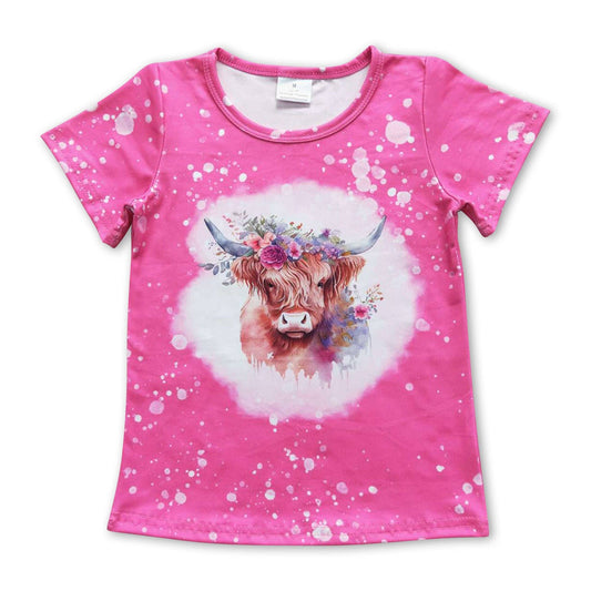 Pink floral highland cow short sleeve shirt