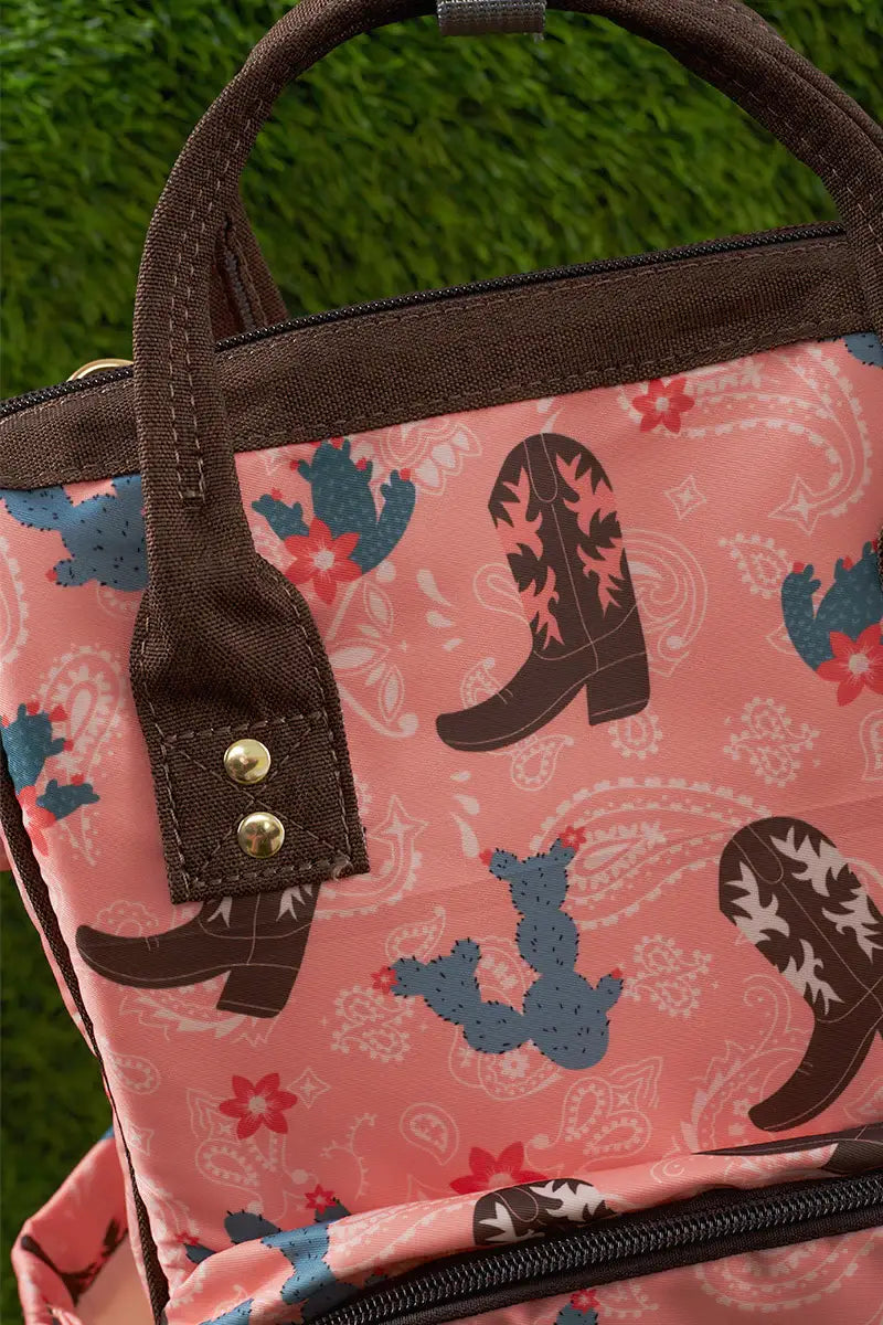 Western Boots & Cactus Printed Diaper Bag