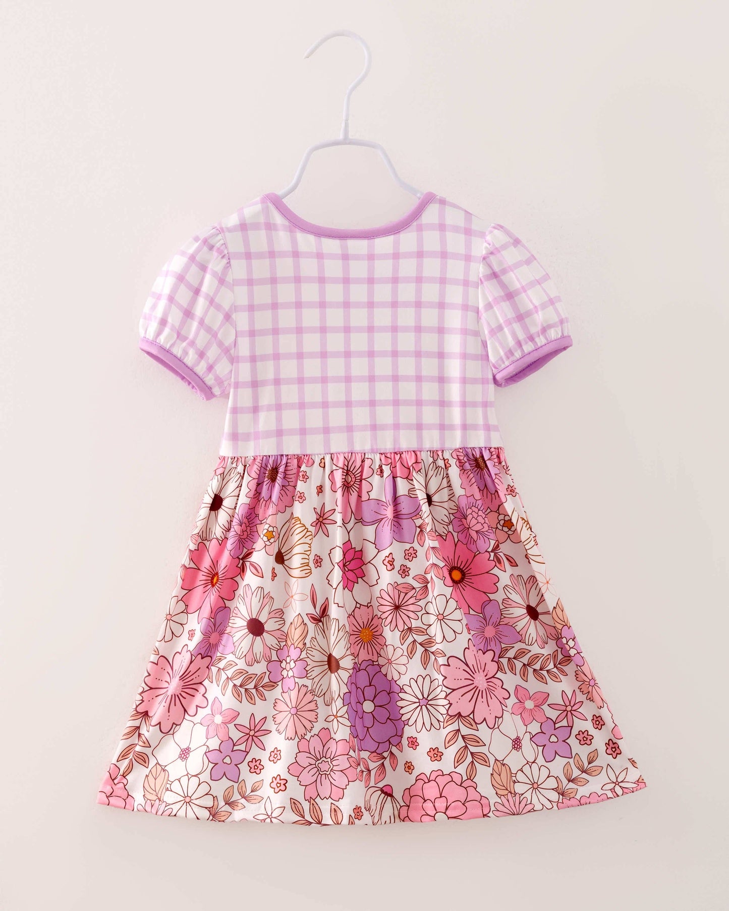 Pink/Purple Plaid Flower Pocket Girl Dress
