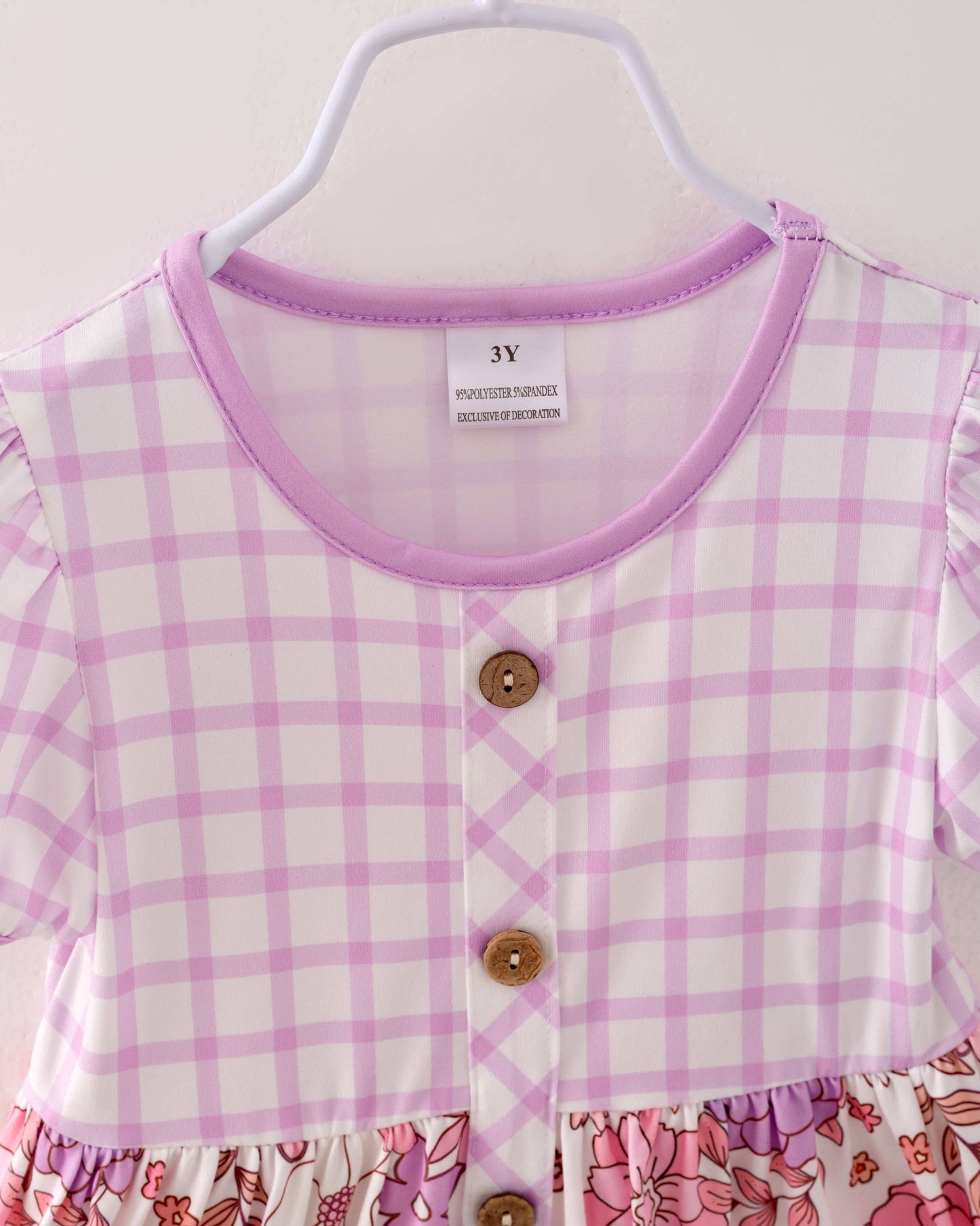 Pink/Purple Plaid Flower Pocket Girl Dress