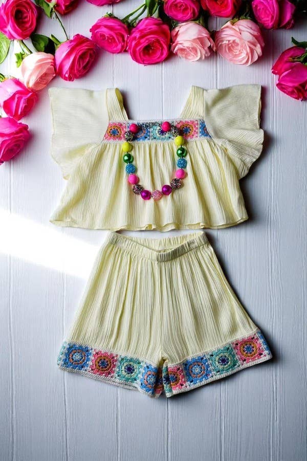 Girls gauze set-pink, blue & mint knitted hems