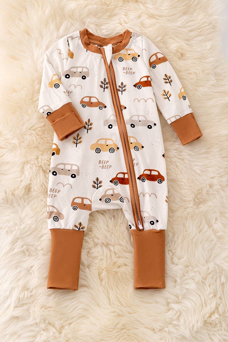 Beep-car printed onesie foot closure