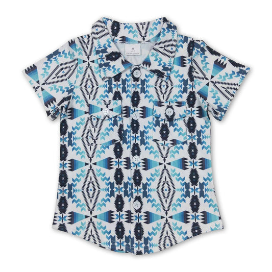 Turquoise white aztec baby boy western button up shirt