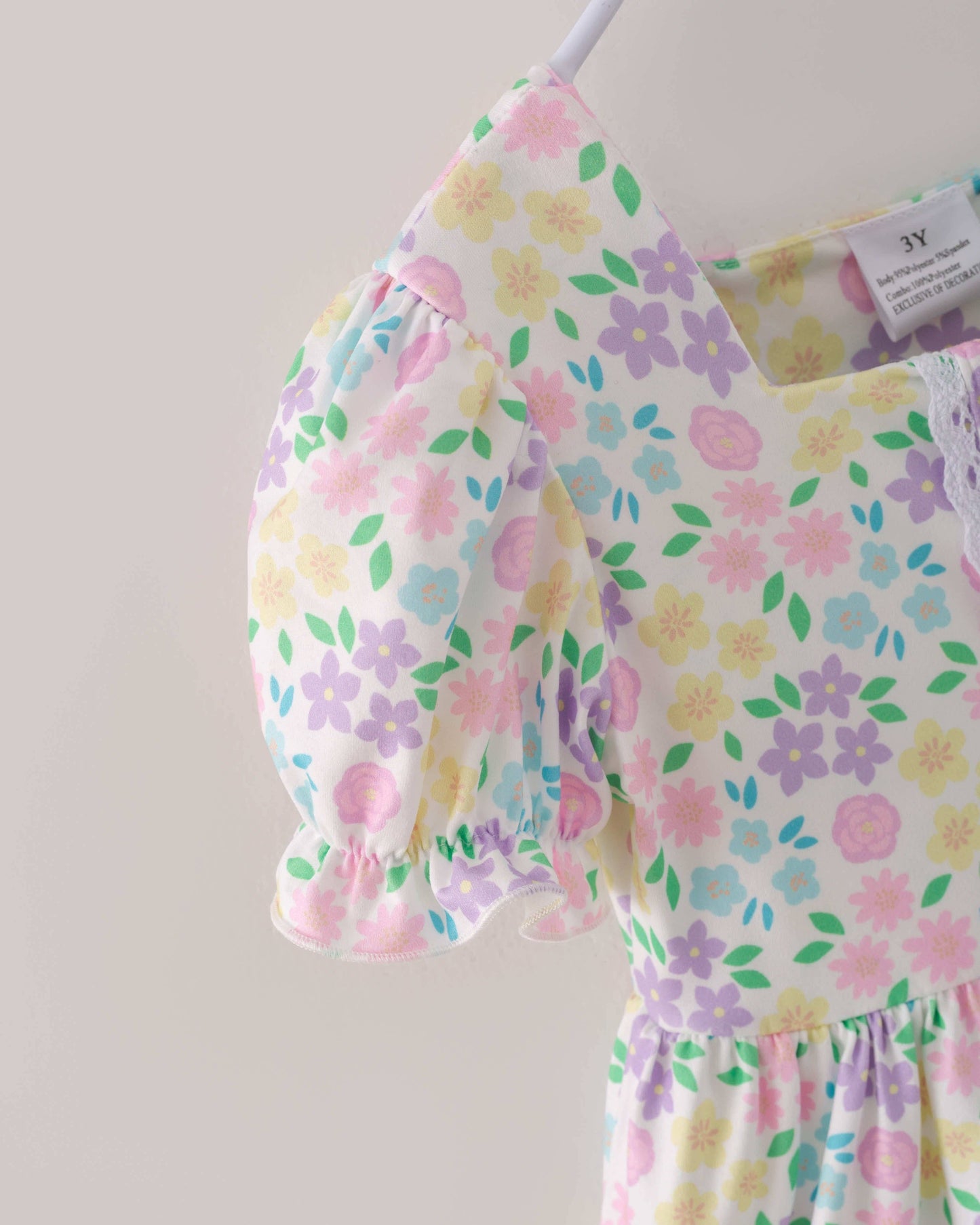 Floral Puff Sleeves Ruffle Girl Dress