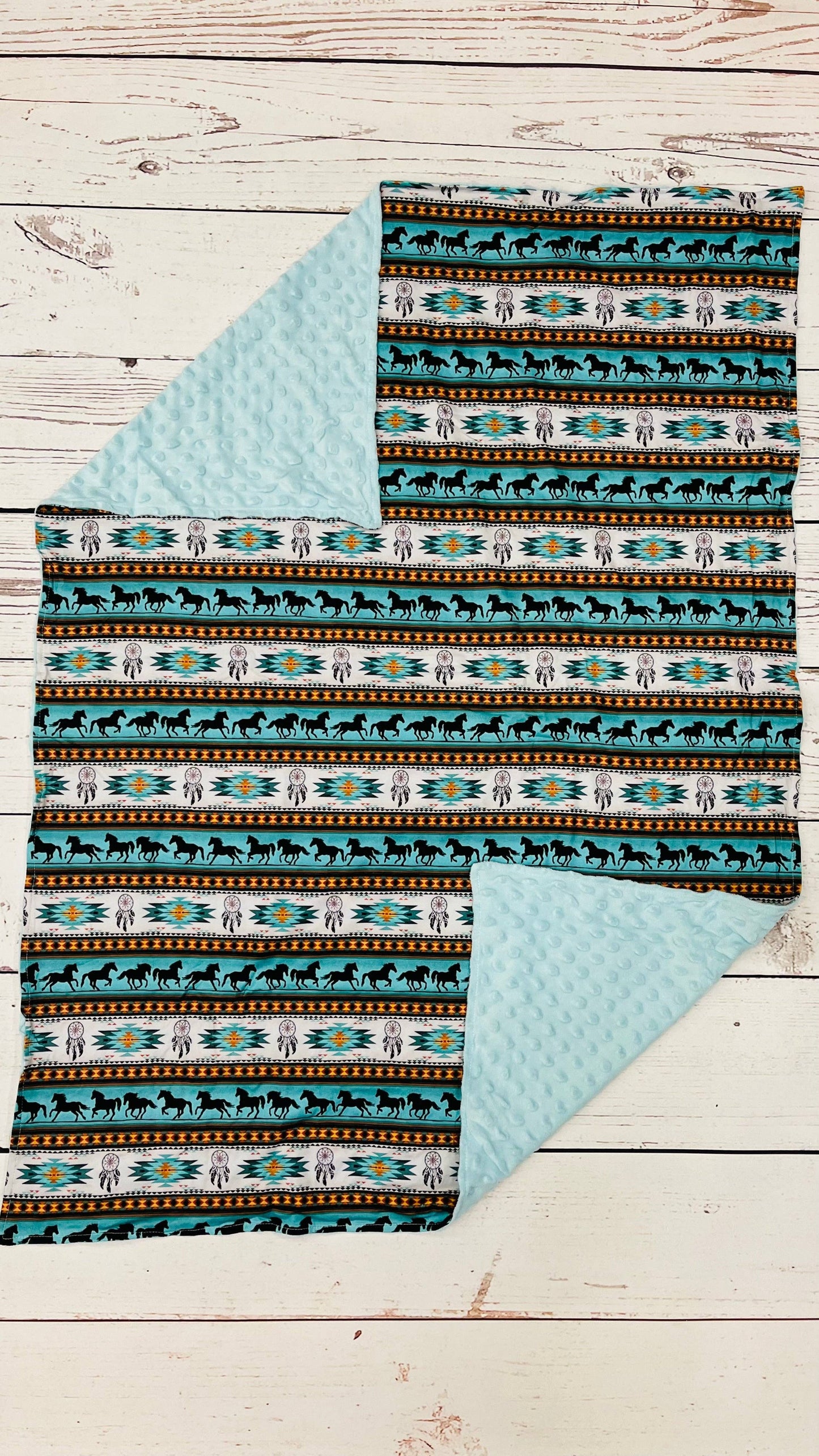 Baby Blanket-Turquoise with Horses