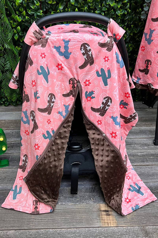 Car seat cover-Coral western boot & flowers