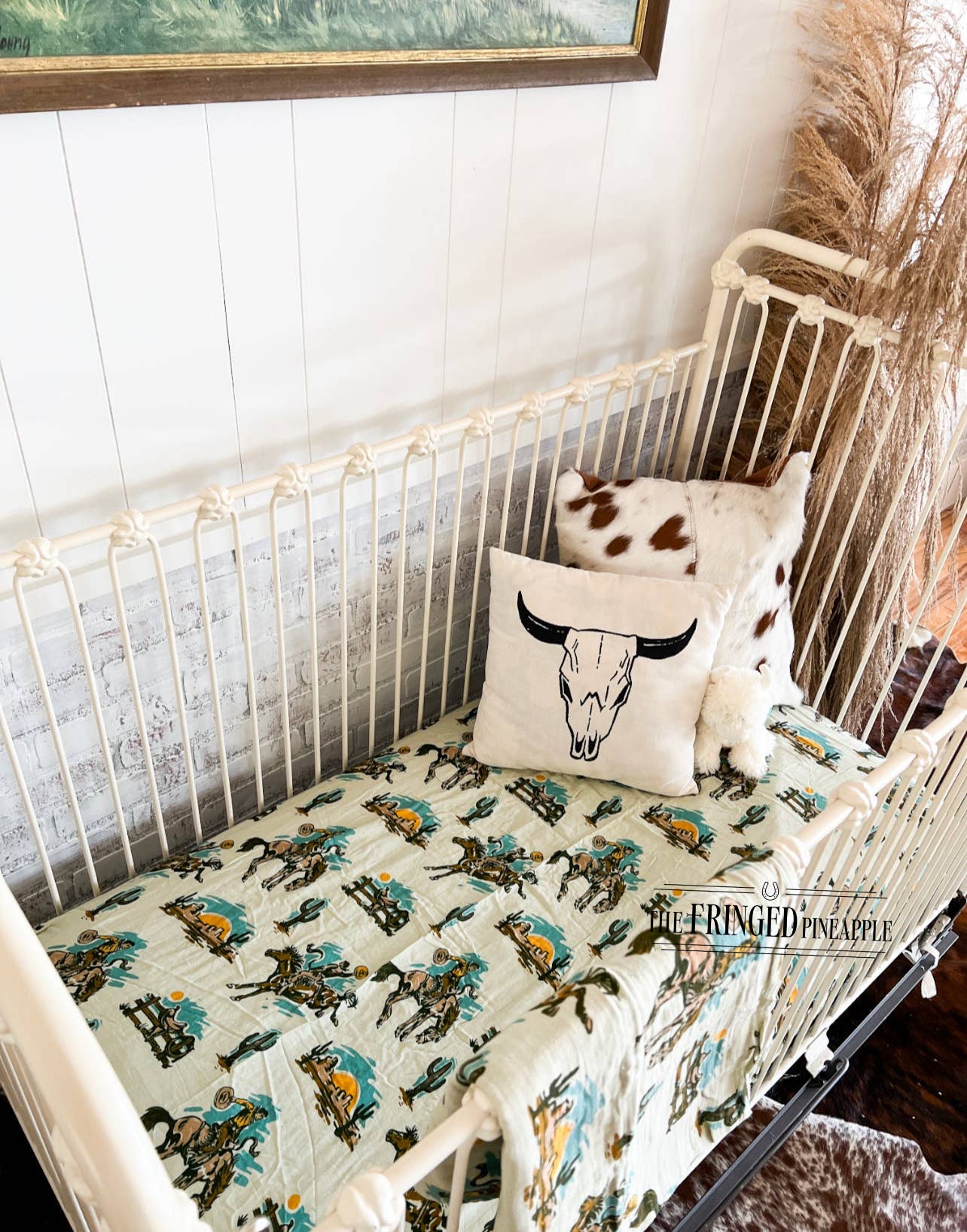 BUCKAROO RANCH BRONC WESTERN FITTED CRIB SHEET
