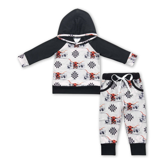 Black highland cow hoodie pants boy outfit