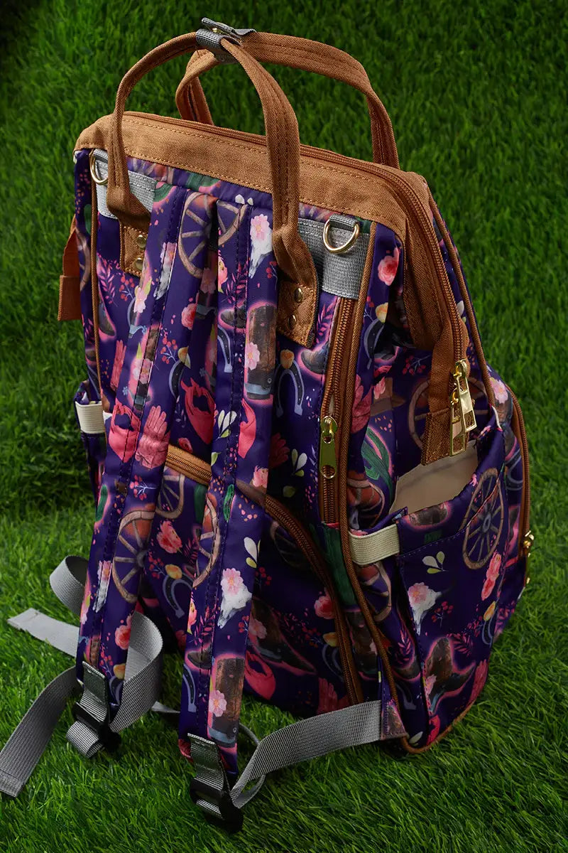 Purple Western Multi Print Diaper Bag
