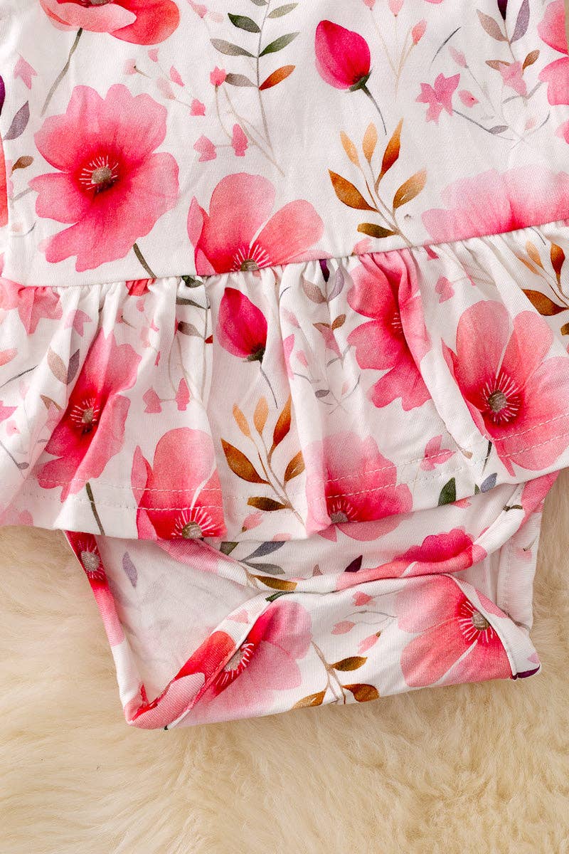 Pink floral twirl romper for baby