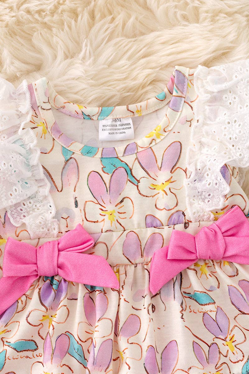 Lilac, blue & fuchsia twirl onesie with side bows