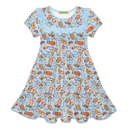 Girls Western Ruffle Tiered A-Line Dress