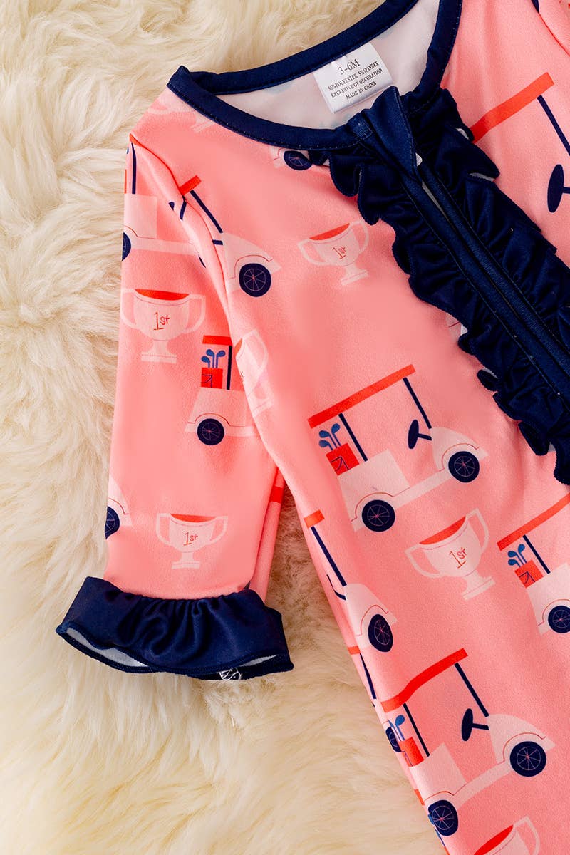 GOLF PRINTED BABY ONESIE W/RUFFLE TRIM