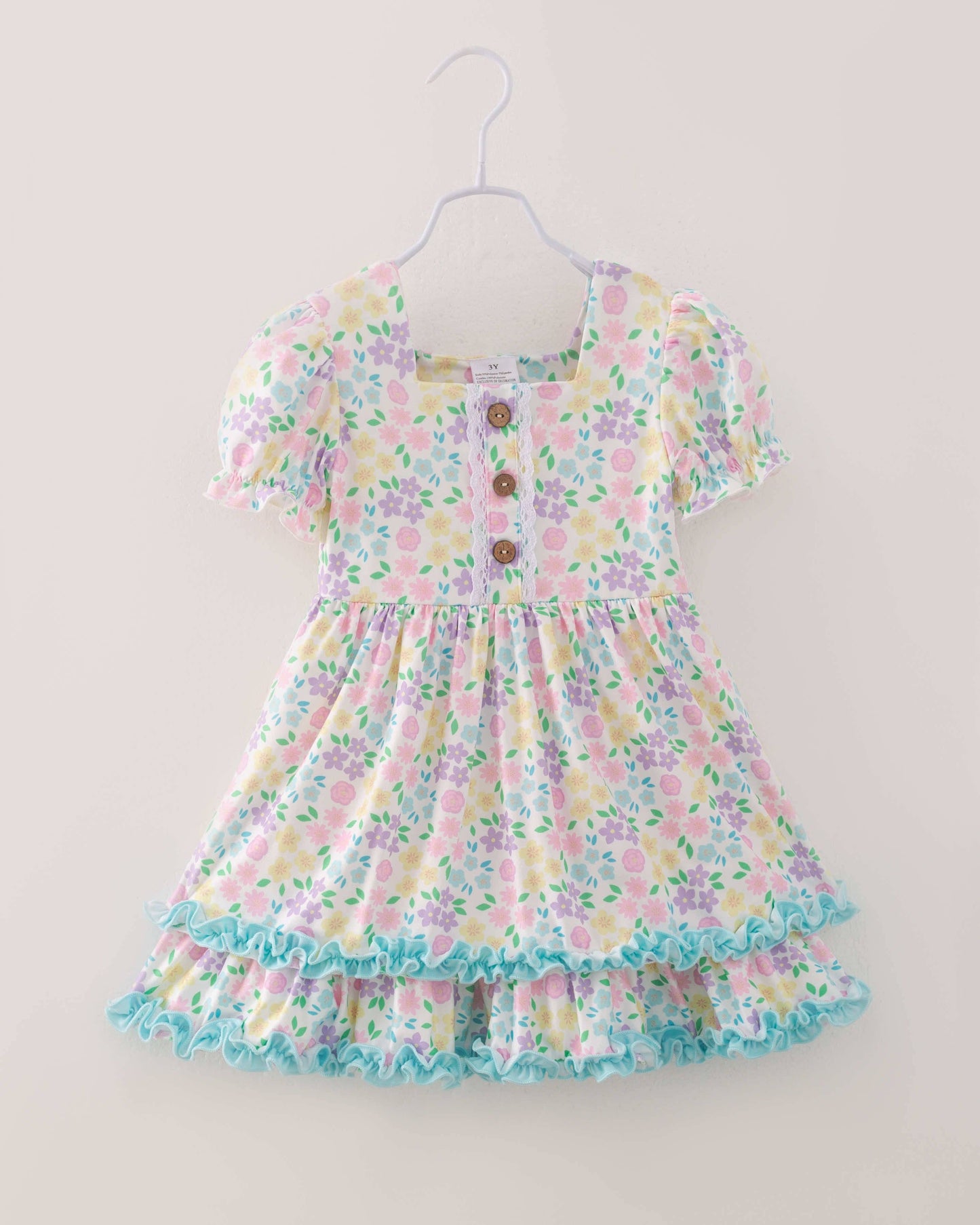 Floral Puff Sleeves Ruffle Girl Dress